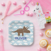 Gepersonaliseerd Cute Triceratops Dinosaur Kindere Papieren Bordje (Feest)