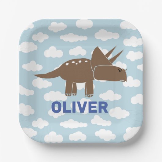 Gepersonaliseerd Cute Triceratops Dinosaur Kindere Papieren Bordje (Voorkant)
