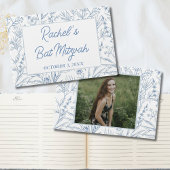 Gepersonaliseerd Dainty Blue Floral Mitzvah Gasten Gastenboek