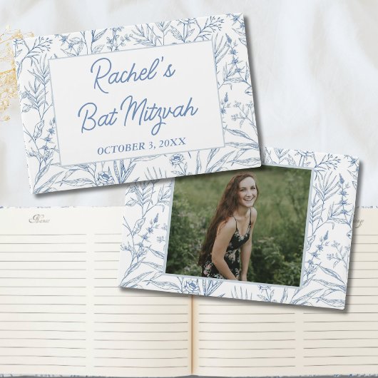 Gepersonaliseerd Dainty Blue Floral Mitzvah Gasten Gastenboek
