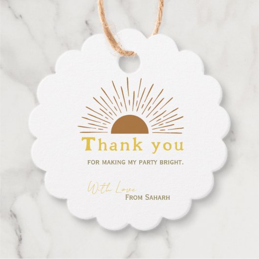 Gepersonaliseerd Dank u Baby shower retro zon Bedankjes Labels (Voorkant)