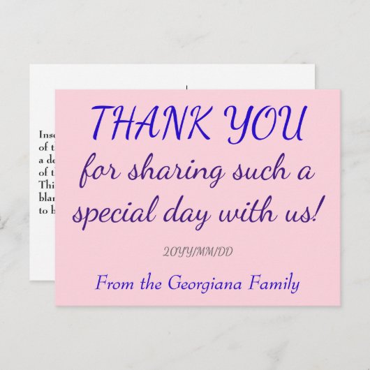 Gepersonaliseerd "DANK U" Briefkaart (Voorkant / Achterkant)