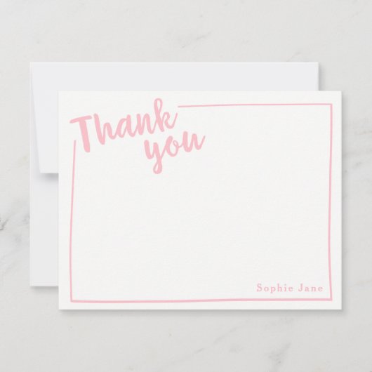 Gepersonaliseerd Dank u Flat Nota, Roze Manuscript Bedankkaart (Voorkant)