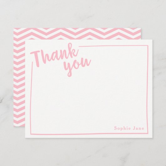 Gepersonaliseerd Dank u Flat Nota, Roze Manuscript Bedankkaart (Voorkant / Achterkant)