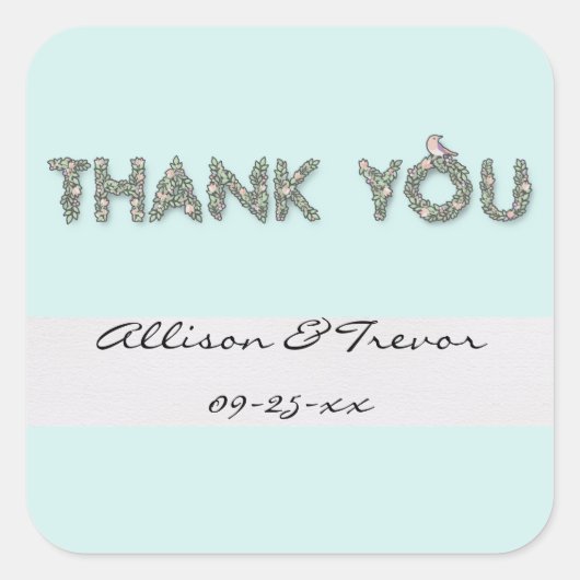 Gepersonaliseerd dank u Floral Vierkante Sticker (Voorkant)