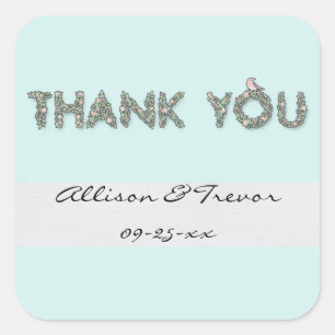 Gepersonaliseerd dank u Floral Vierkante Sticker