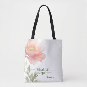 Gepersonaliseerd Dankbaar voor Jou Aquarel Bloem Tote Bag