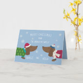 Gepersonaliseerd Daschund Cute Cartoon Kerstmis Kaart (Gele Bloem)