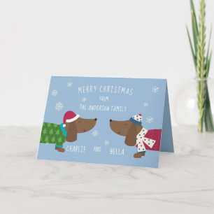 Gepersonaliseerd Daschund Cute Cartoon Kerstmis Kaart