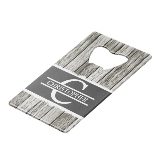 Gepersonaliseerd de naam van het initiaal rustic w creditkaart flessenopener (Achterkant Gekanteld)
