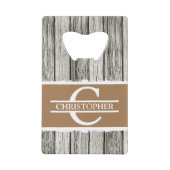 Gepersonaliseerd de naam van het initiaal rustisch creditkaart flessenopener (Voorkant)