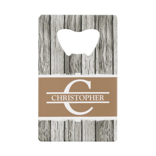 Gepersonaliseerd de naam van het initiaal rustisch creditkaart flessenopener (Voorkant)
