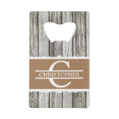 Gepersonaliseerd de naam van het initiaal rustisch creditkaart flessenopener (Achterkant)