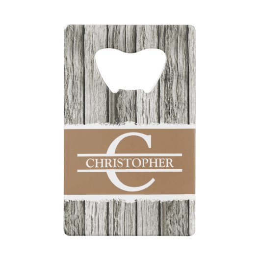 Gepersonaliseerd de naam van het initiaal rustisch creditkaart flessenopener (Achterkant)