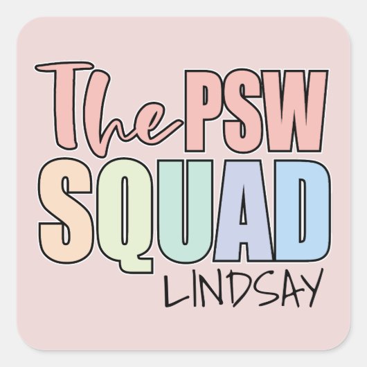GEPERSONALISEERD DE PSW SQUAD VIERKANTE STICKER (Voorkant)