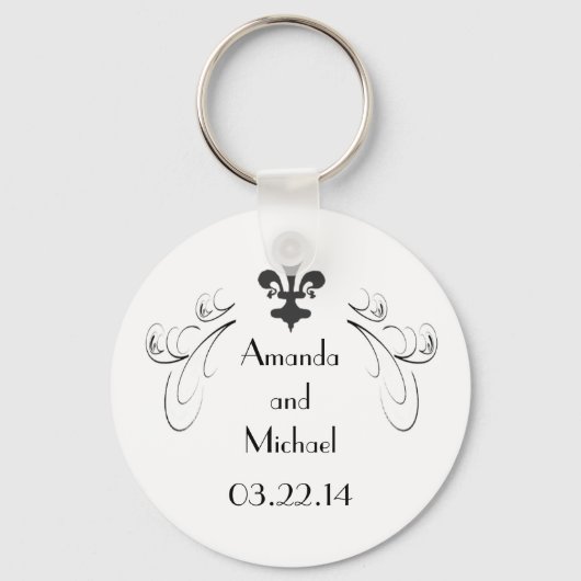 Gepersonaliseerd decoratieve Fleur de Lis Wedding Sleutelhanger (Voorkant)