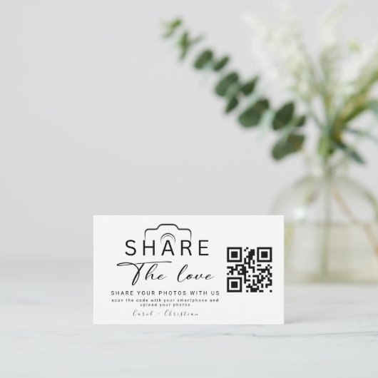 Gepersonaliseerd Deel De Liefde Bruiloft QR Code Informatiekaartje (Staand voorkant)
