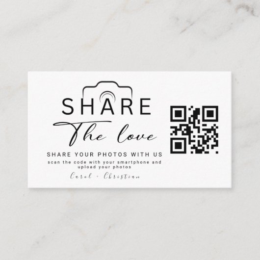 Gepersonaliseerd Deel De Liefde Bruiloft QR Code Informatiekaartje (Voorkant)
