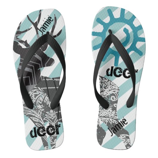 Gepersonaliseerd  Deer Sun en Stripes Patroon Teenslippers (Voetbed)