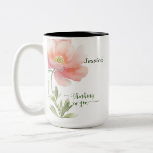 Gepersonaliseerd Denk Aan Jou Aquarel Bloem Tweekleurige Koffiemok