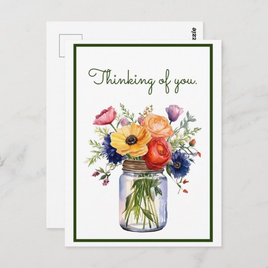 Gepersonaliseerd denken aan jou Waterverf Flowers Briefkaart (Voorkant / Achterkant)