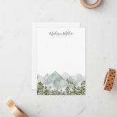 Gepersonaliseerd dennenbos en bergen notitiekaartje (Voorkant / Achterkant in situ)