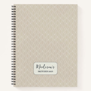Gepersonaliseerd diamantpatroon beige offwhite notitieboek