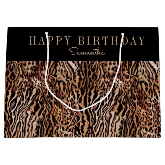 Gepersonaliseerd dierenprintpatroon met naam groot cadeauzakje (Voorkant)