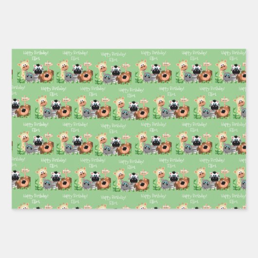 Gepersonaliseerd dierentuin, groen lef inpakpapier vel (Voorkant 3)