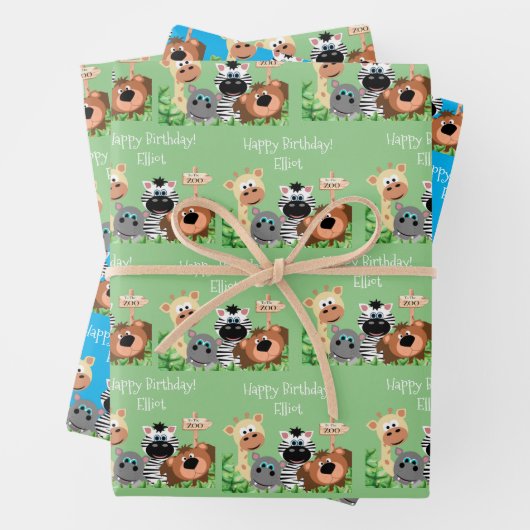 Gepersonaliseerd dierentuin, groen lef inpakpapier vel (In situ)