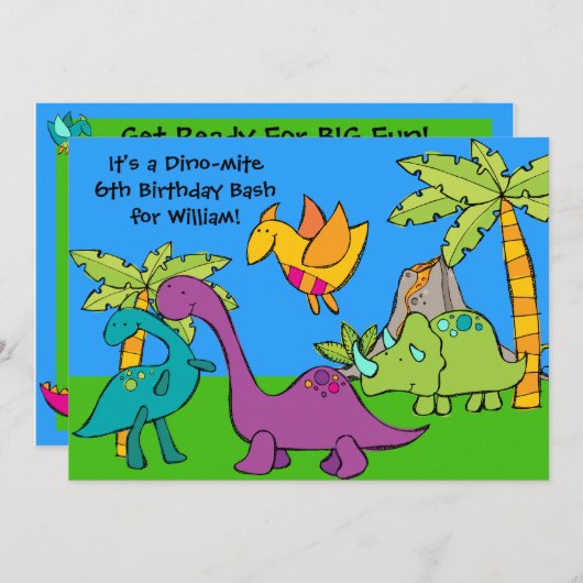 Gepersonaliseerd dino-mite dinosaurus verjaardagsu kaart (Voorkant / Achterkant)