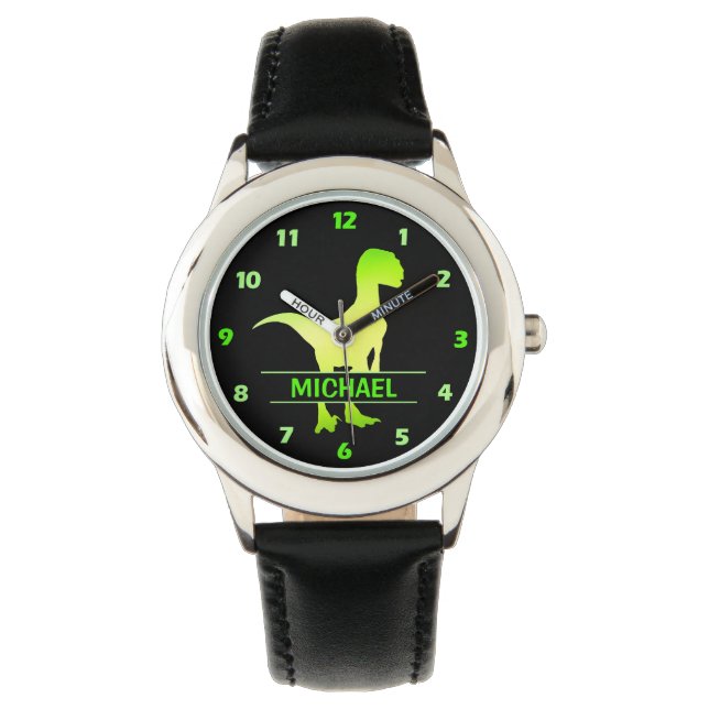 Gepersonaliseerd dinosaur Velociraptor Green Watch Horloge (Voorkant)