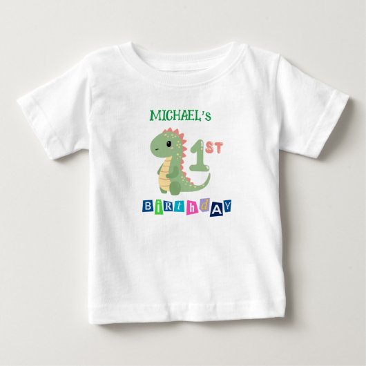 Gepersonaliseerd dinosaurus 1e verjaardag T-shirt  (Voorkant)