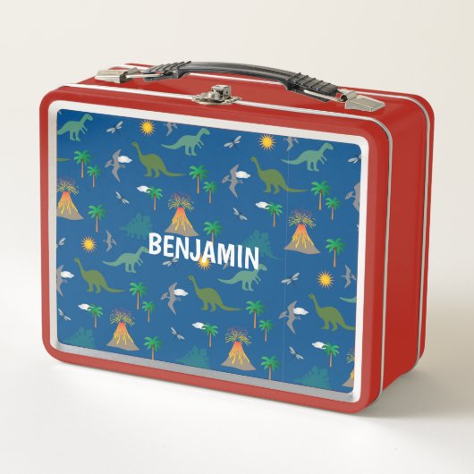 GEPERSONALISEERD DINOSAURUS KIND RODE LUNCHBOX (Voorkant)