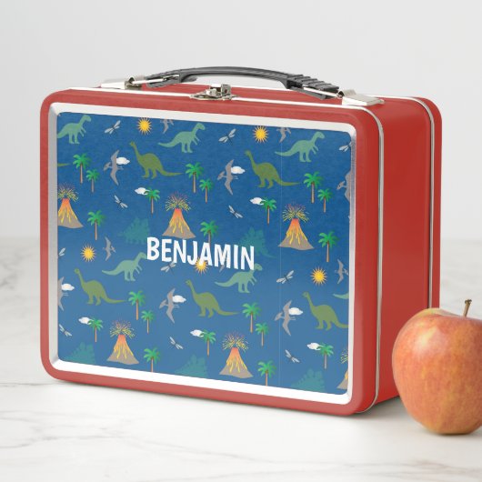 GEPERSONALISEERD DINOSAURUS KIND RODE LUNCHBOX (In situ)