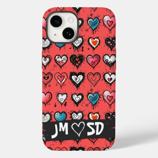 Gepersonaliseerd distressed heart graffiti Valenti Case-Mate iPhone Case (Achterkant)