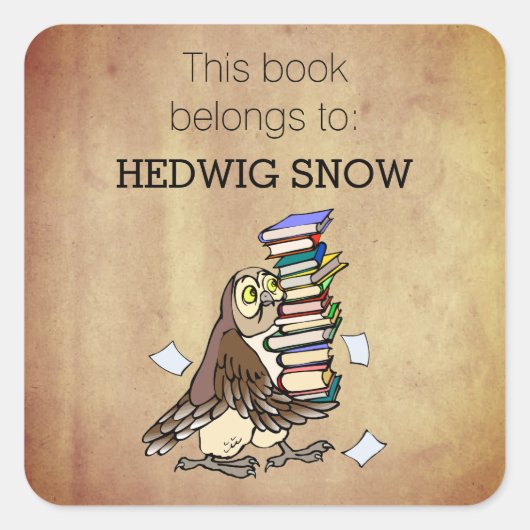 Gepersonaliseerd Dit boek behoort tot Uil Bookplat Vierkante Sticker (Voorkant)