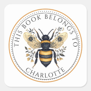Gepersonaliseerd Dit Boek Hoort Bij Bloem Bijen Vierkante Sticker