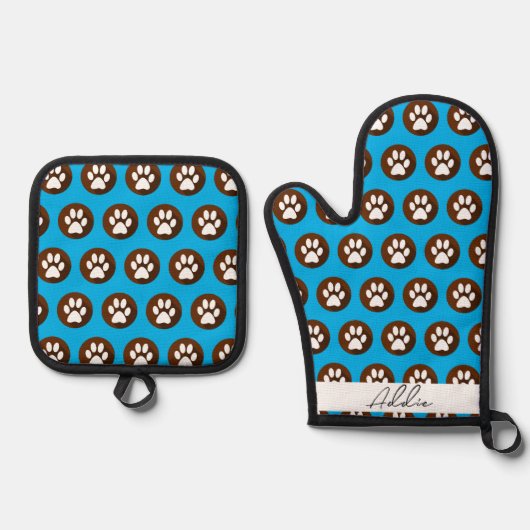 Gepersonaliseerd Dog Mitt - Zet uw Schattigee hond Ovenwant & Pannenlap Set (Voorkant)