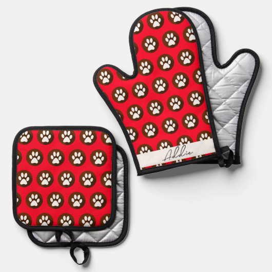 Gepersonaliseerd Dog Mitt - Zet uw Schattigee hond Ovenwant & Pannenlap Set (Voorkant / Achterkant)