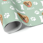 Gepersonaliseerd Dog Pet Foto & Naam Sage Groen Cadeaupapier (Rol Hoek)