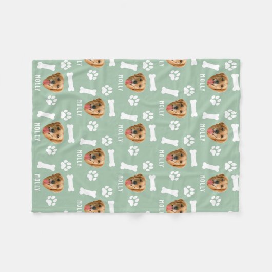 Gepersonaliseerd Dog Pet Foto & Naam Sage Groen Fleece Deken (Voorkant (Horizontaal))