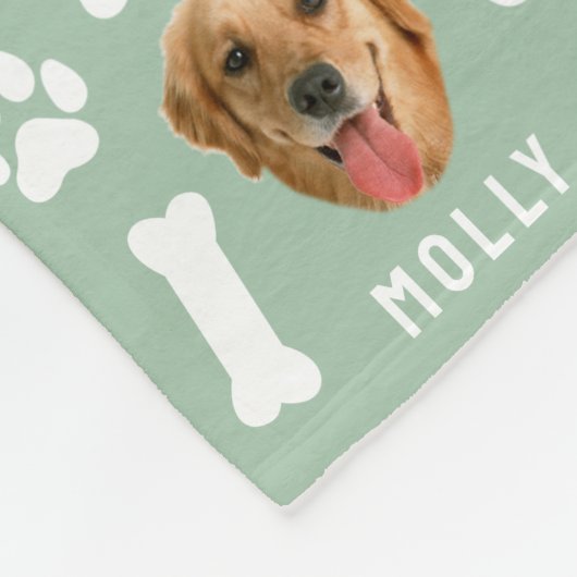 Gepersonaliseerd Dog Pet Foto & Naam Sage Groen Fleece Deken (Hoek)