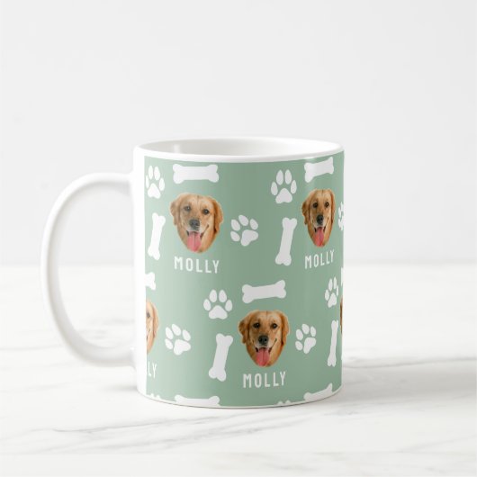 Gepersonaliseerd Dog Pet Foto & Naam Sage Groen Koffiemok (Links)