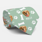 Gepersonaliseerd Dog Pet Foto & Naam Sage Groen Stropdas (Opgerold)
