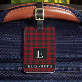 Gepersonaliseerd donker kastanjebruin rood groen g bagagelabel