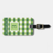 Gepersonaliseerd donker olijfgroen wit geruit bagagelabel (Voorkant horizontaal)