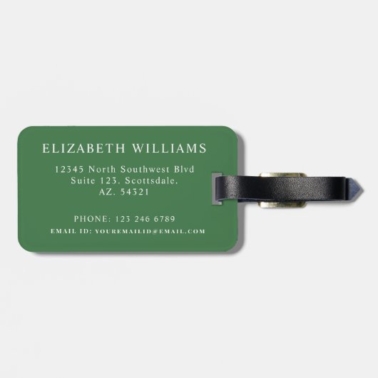 Gepersonaliseerd donker olijfgroen wit geruit bagagelabel (Achterkant horizontaal)
