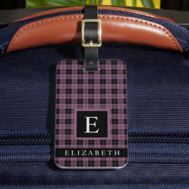 Gepersonaliseerd donker violet Paarse zwart geruit Bagagelabel