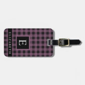Gepersonaliseerd donker violet Paarse zwart geruit Bagagelabel (Voorkant horizontaal)